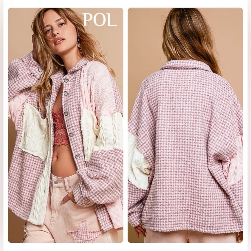 POL Stylish Black and White Women's Houndstooth/ Gingham Jacket / Shacket - Picture 4 of 5